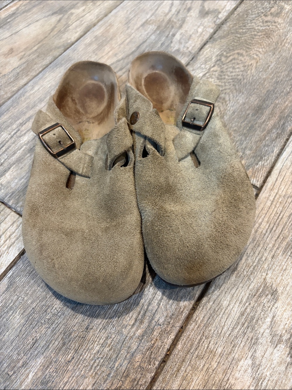 Birkenstock Womens Boston taupe suede clogs size 40 narrow
